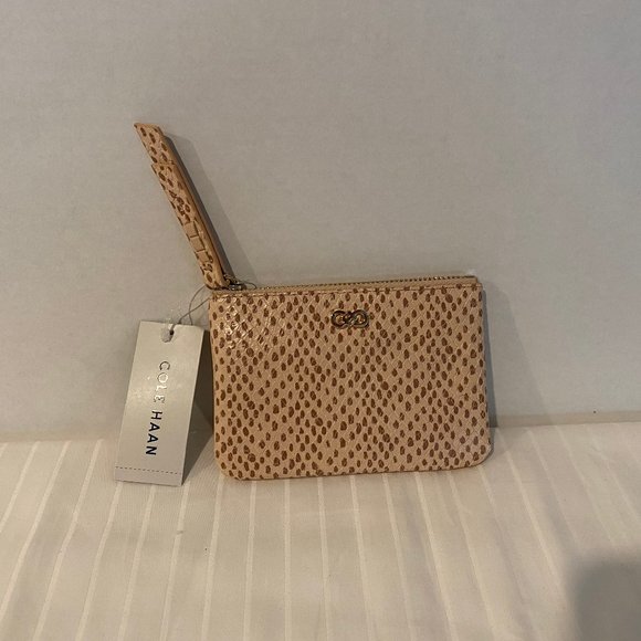 Cole Haan Canyon-Zipper Pouch Coin Purse Key Holder Card Holder-Pink Reptile-New - Picture 1 of 3